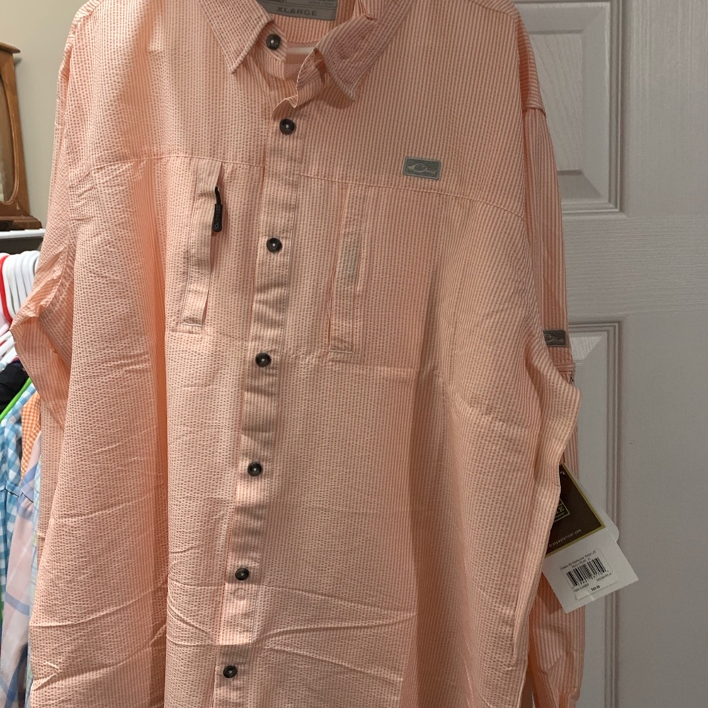 Drake Men's Casual Peach Button Down Shirt - XLarge